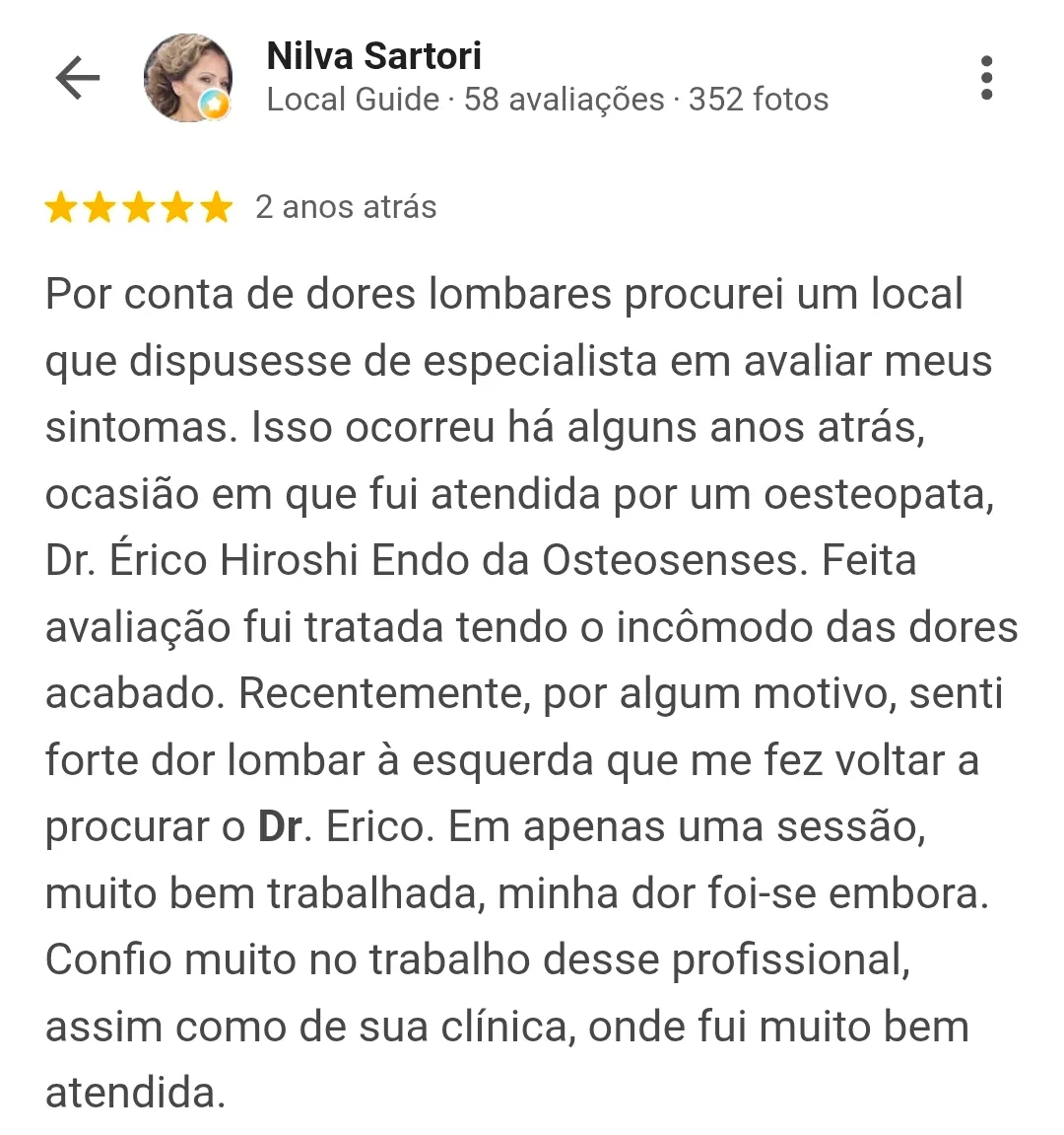 Avaliação de cliente no Google
